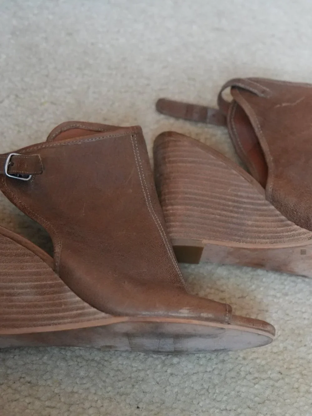 Lucky Brand Kiernan Brown Leather Peep Toe Wedge Sandals Size 8.5M